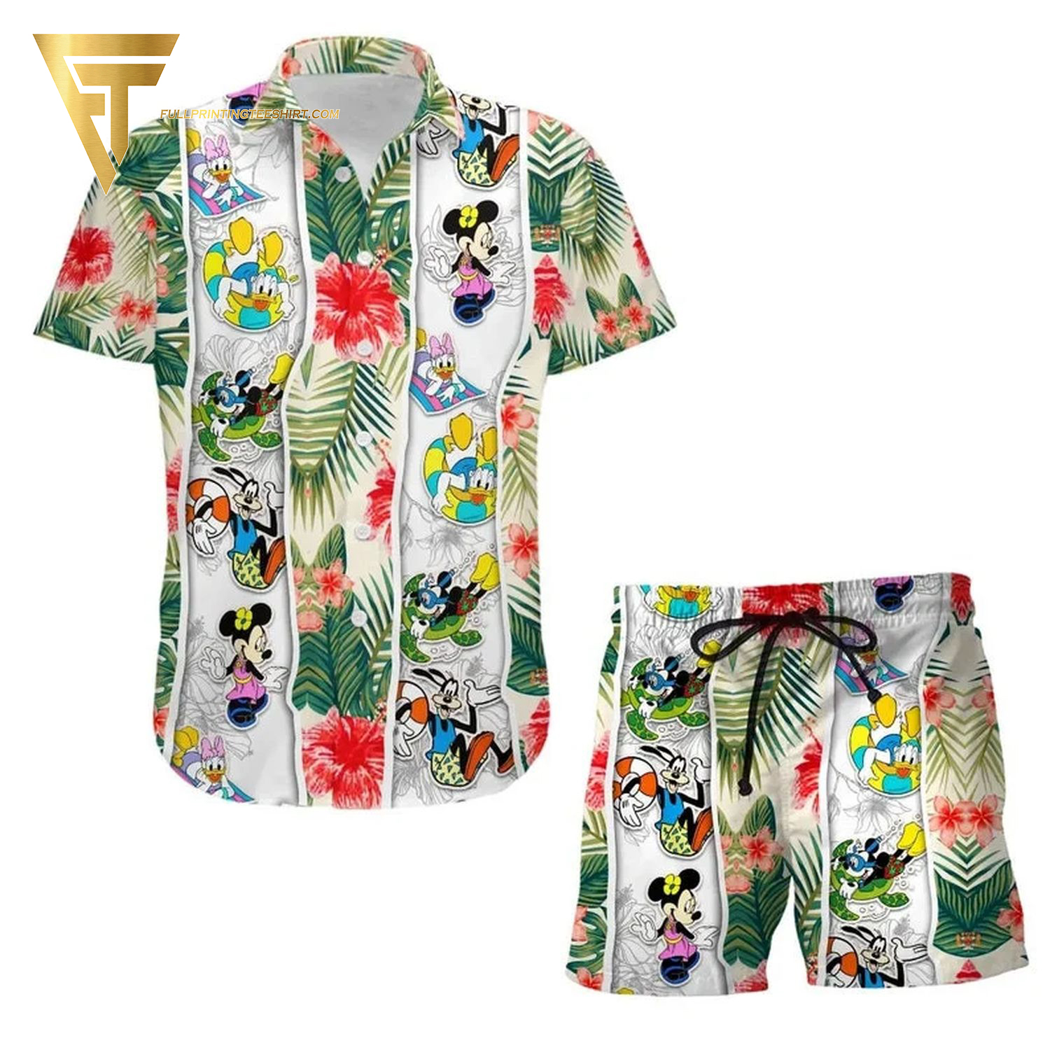 Mickey mouse stripe all over print hawaiian shirts and beach shorts