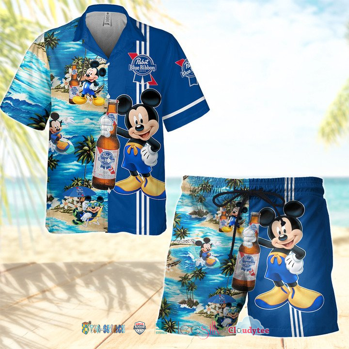 Mickey Mouse Pabst Blue Ribbon Hawaiian Shirt Beach Short