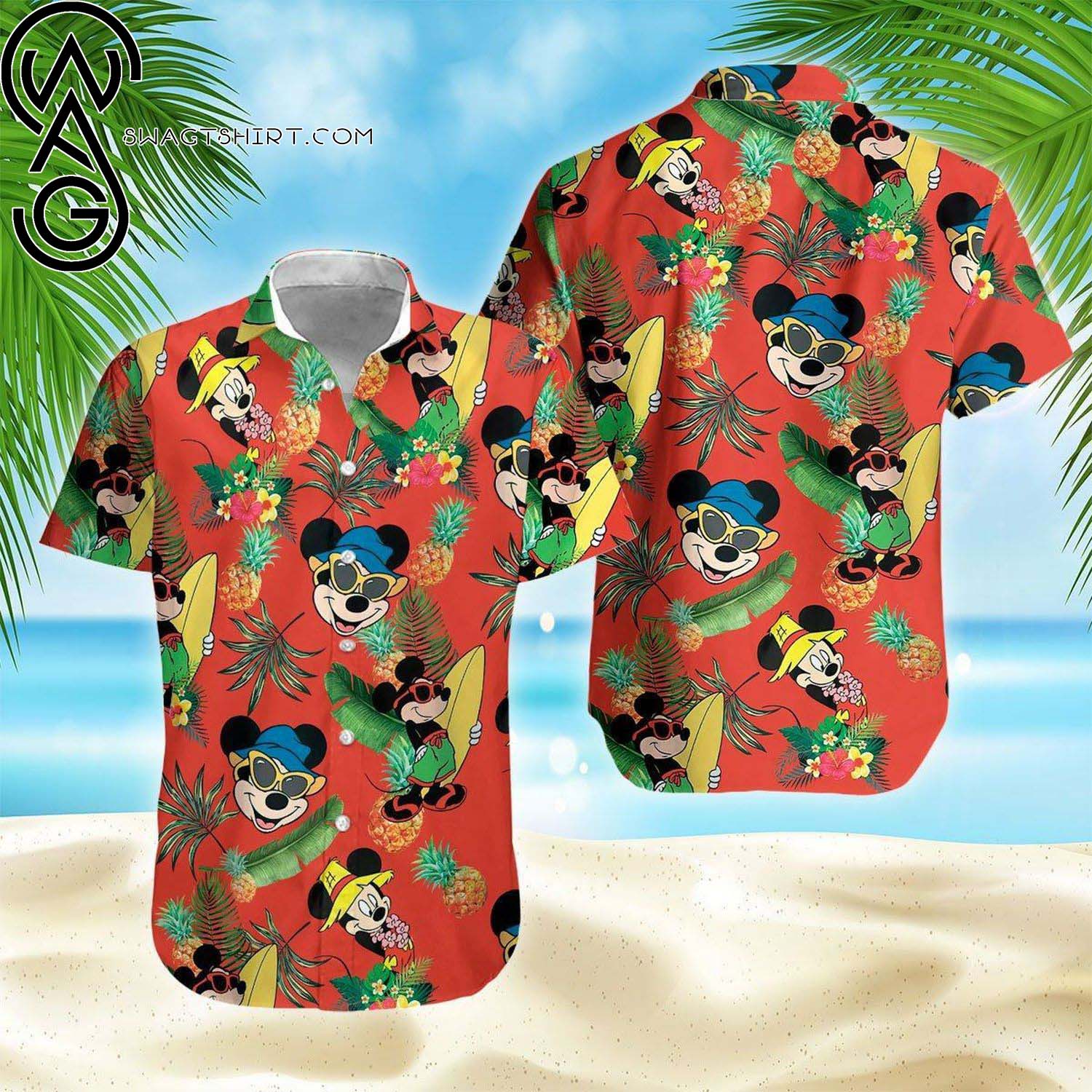 Mickey mouse summer button up All Over Print Hawaiian Shirt And Beach Shorts