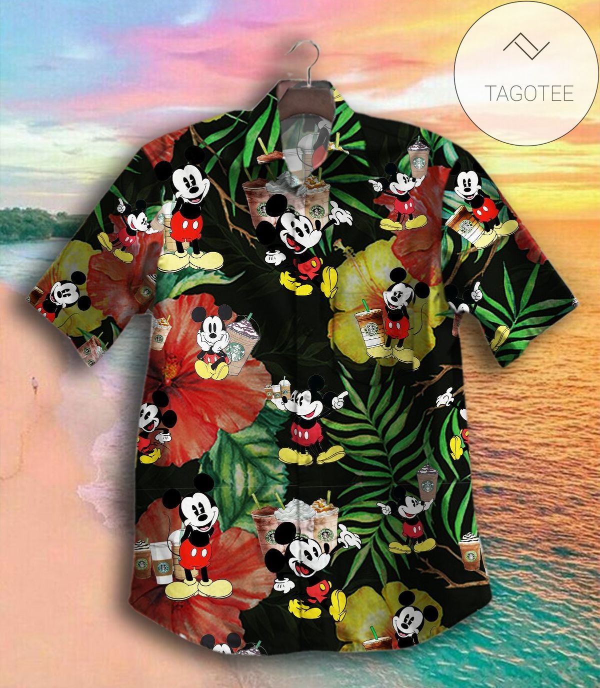 Mickey Mouse Walt Disney All Over Print Summer Short Sleeve Hawaiian Beach Shirt – White