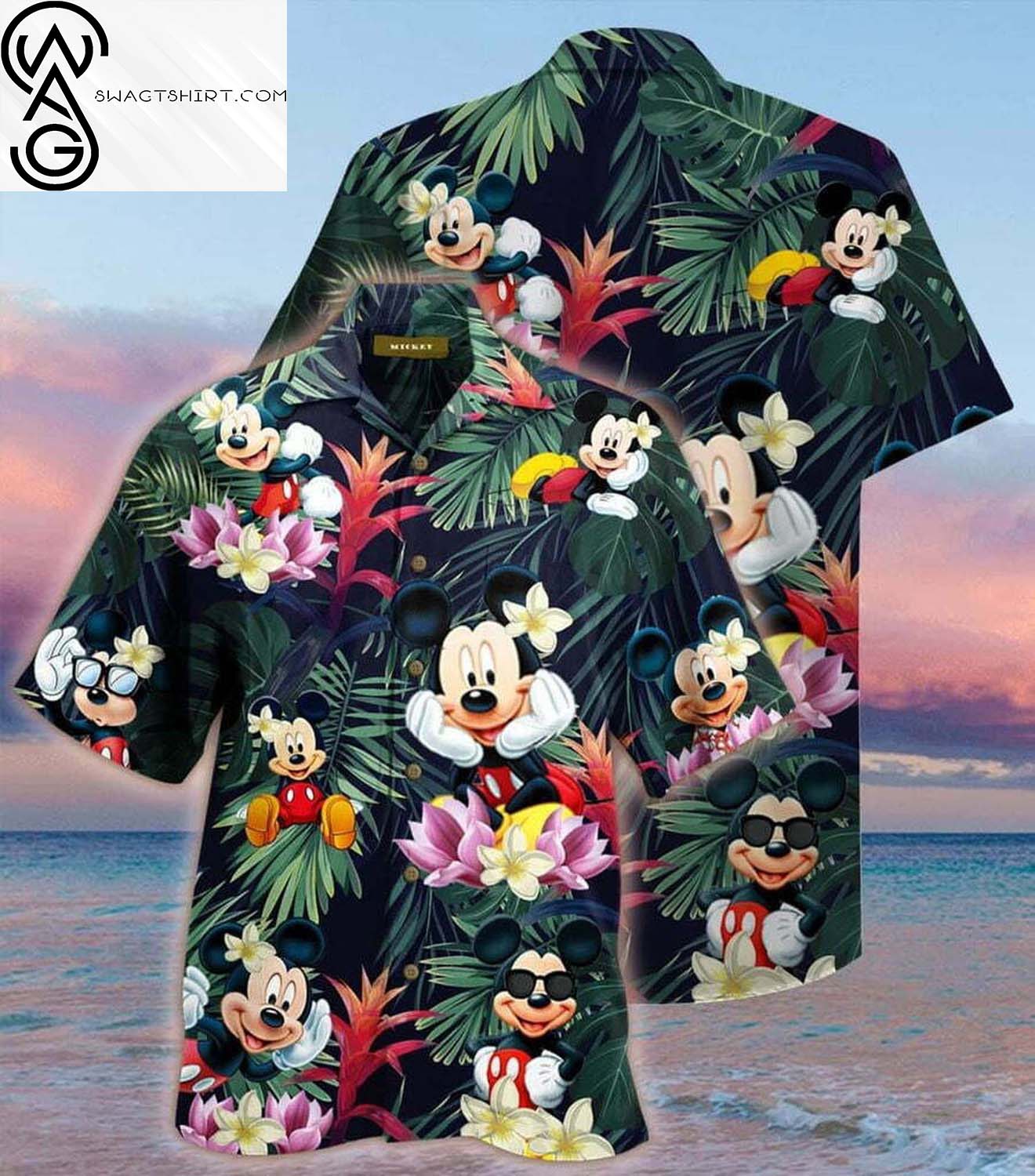 Mickey Mouse Pattern Floral Tropical Full Printing Summer Hawaiian Shirt