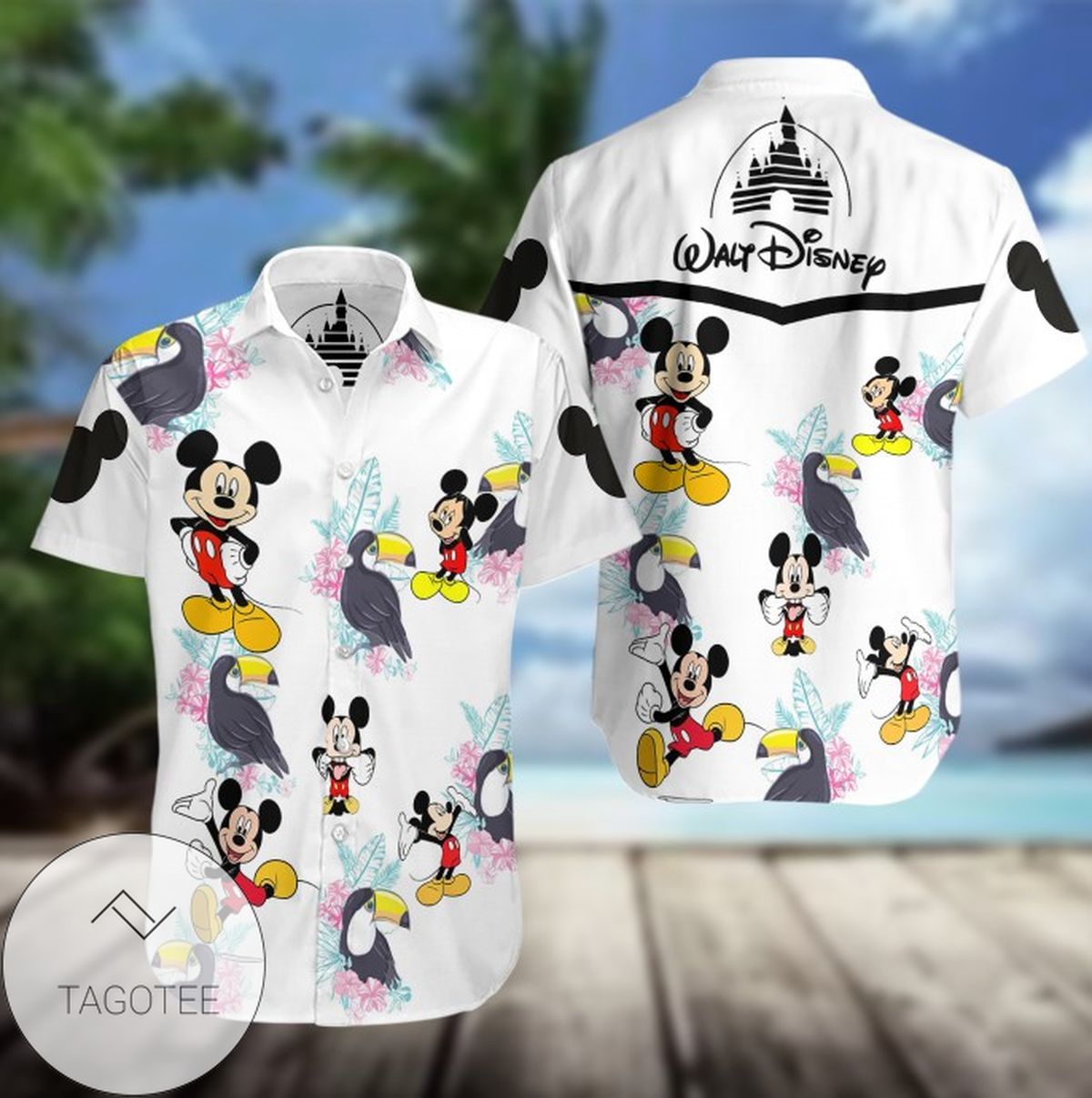 Mickey Mouse With Milk Tea Disney For men And Women Graphic Print Short Sleeve Hawaiian Casual Shirt