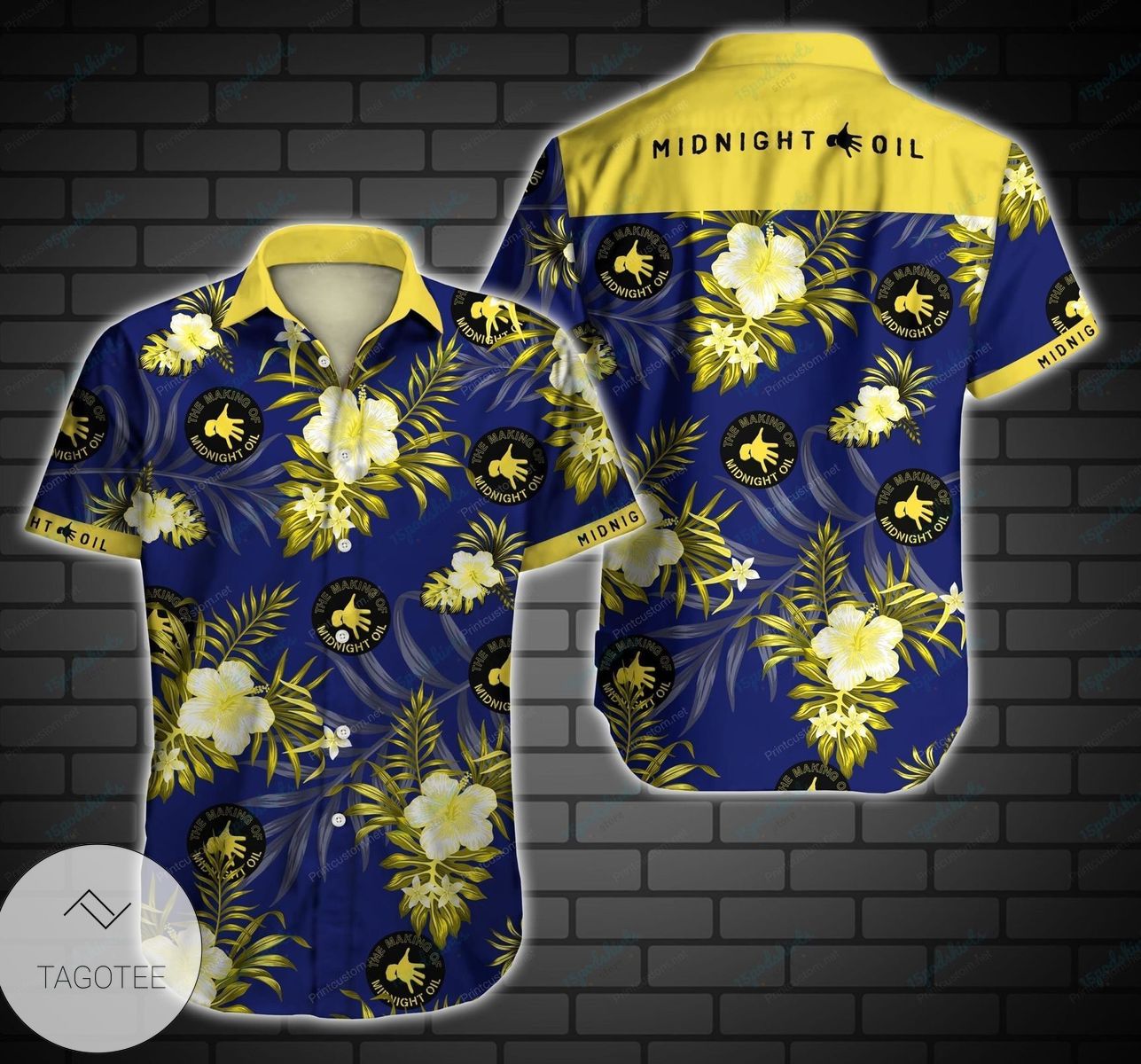 Midnight Oil Hawaiian Graphic Print Short Sleeve Hawaiian Casual Shirt