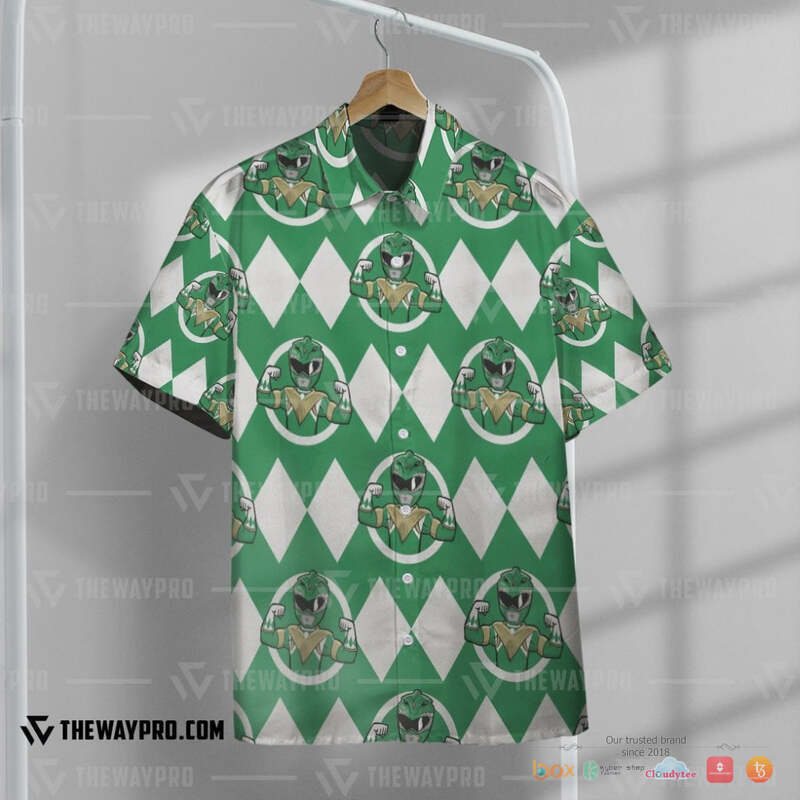 Mighty Morphin Power Rangers Green White Ranger Hawaiian shirt