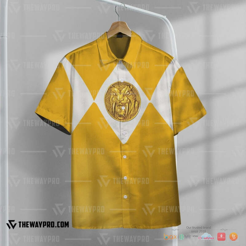 Mighty Morphin Power Rangers Yellow white Ranger Hawaiian shirt