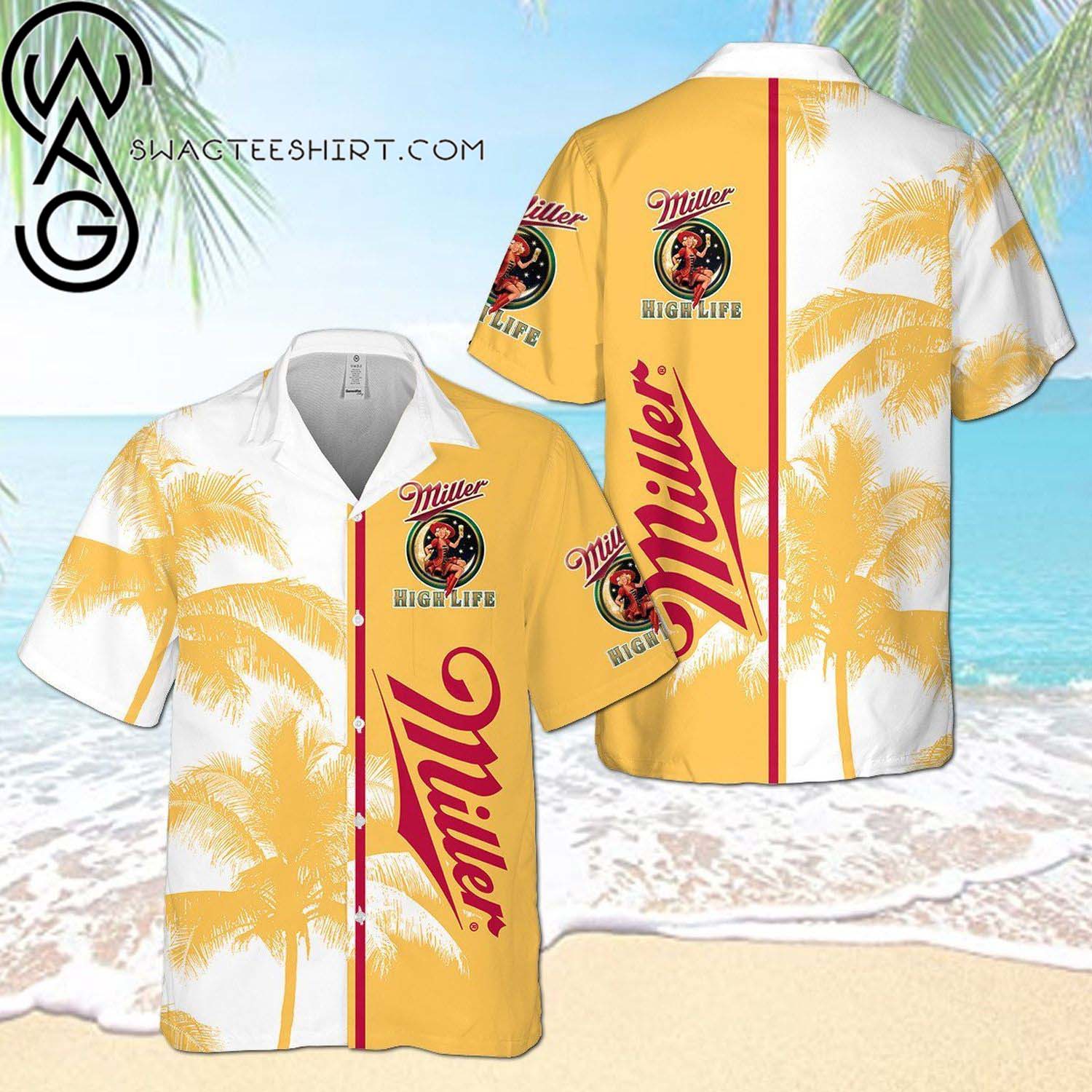 Miller High Life All Over Print Summer Combo Hawaiian Shirt And Beach Shorts