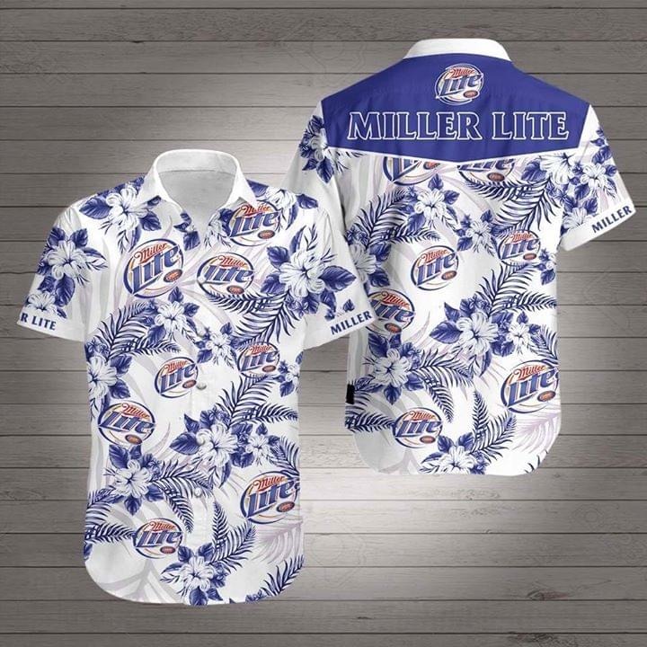 Miller Lite Authentic Hawaiian Shirt 2022 White Men Women Beach Wear Short Sleeve Authentic Hawaiian Shirt 2022