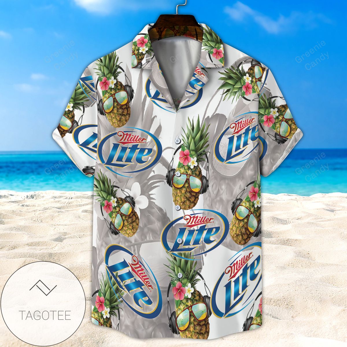 Miller Lite Hawaiian Graphic Print Short Sleeve Hawaiian Casual Shirt