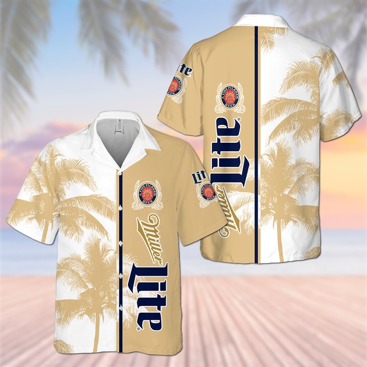 Miller Lite Navy Camo Skull Hawaiian Shirt