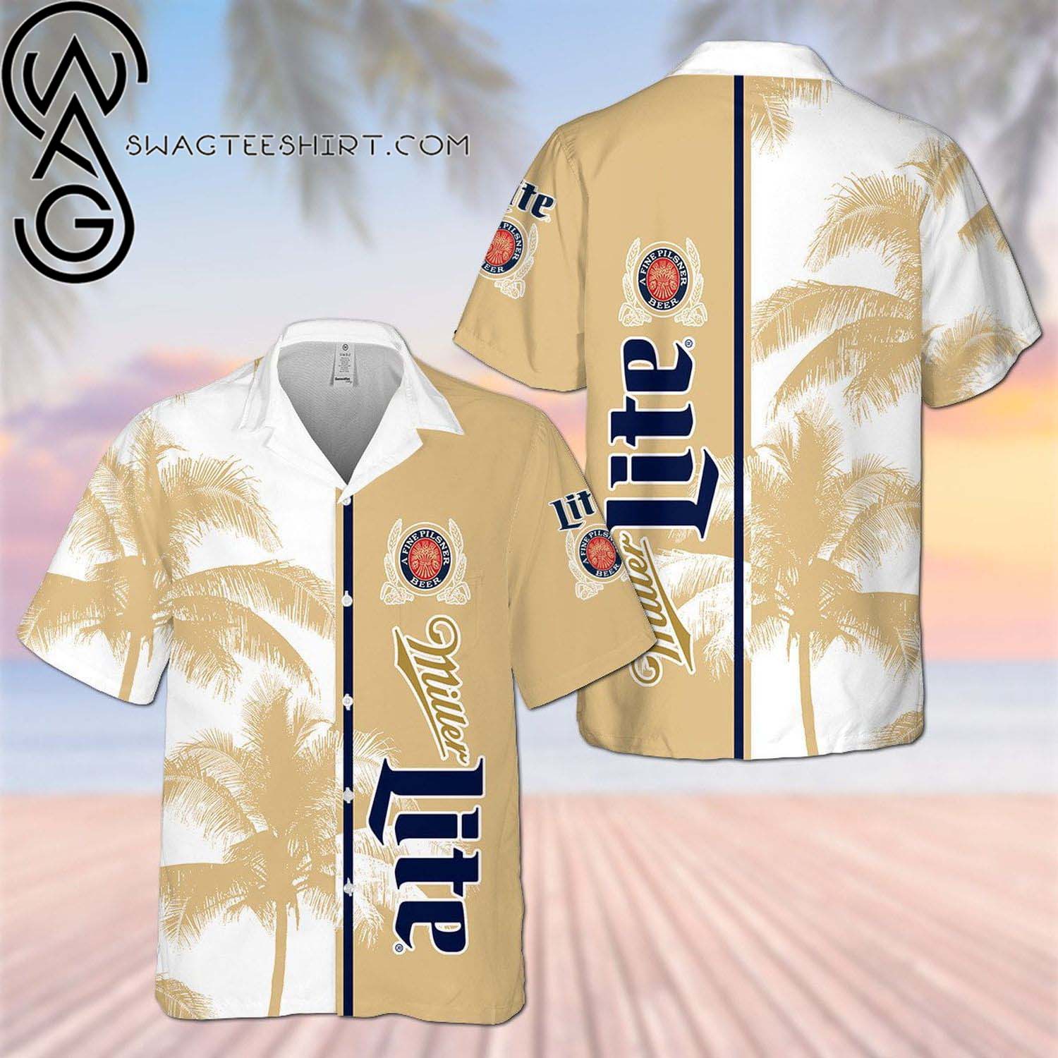 Miller Lite USA Flag Pattern All Over Print Summer Vacation Hawaiian Shirt