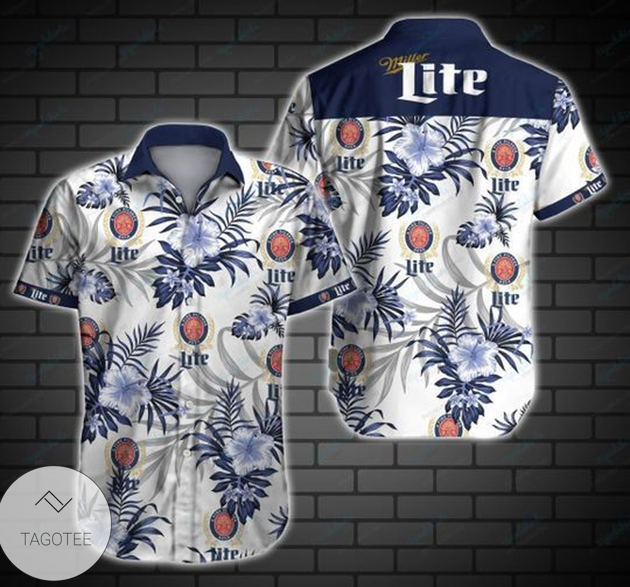 Miller Lite Hawaiian IV Graphic Print Short Sleeve Hawaiian Casual Shirt