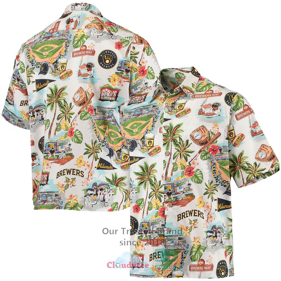 Milwaukee Brewers Reyn Spooner Scenic White Hawaiian Shirt