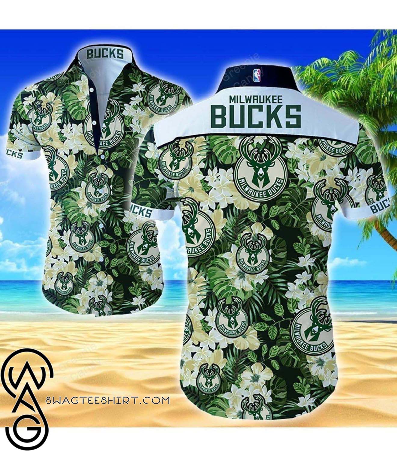 Milwaukee Bucks Floral All Over Print Aloha Hawaiian Shirt And Beach Short