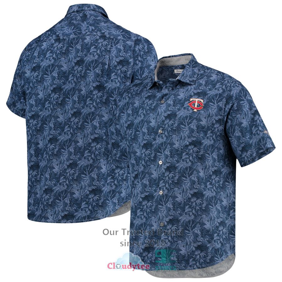 Minnesota Twins Tommy Bahama Sport Harbor Island Hibiscus Short Sleeve Navy Hawaiian Shirt