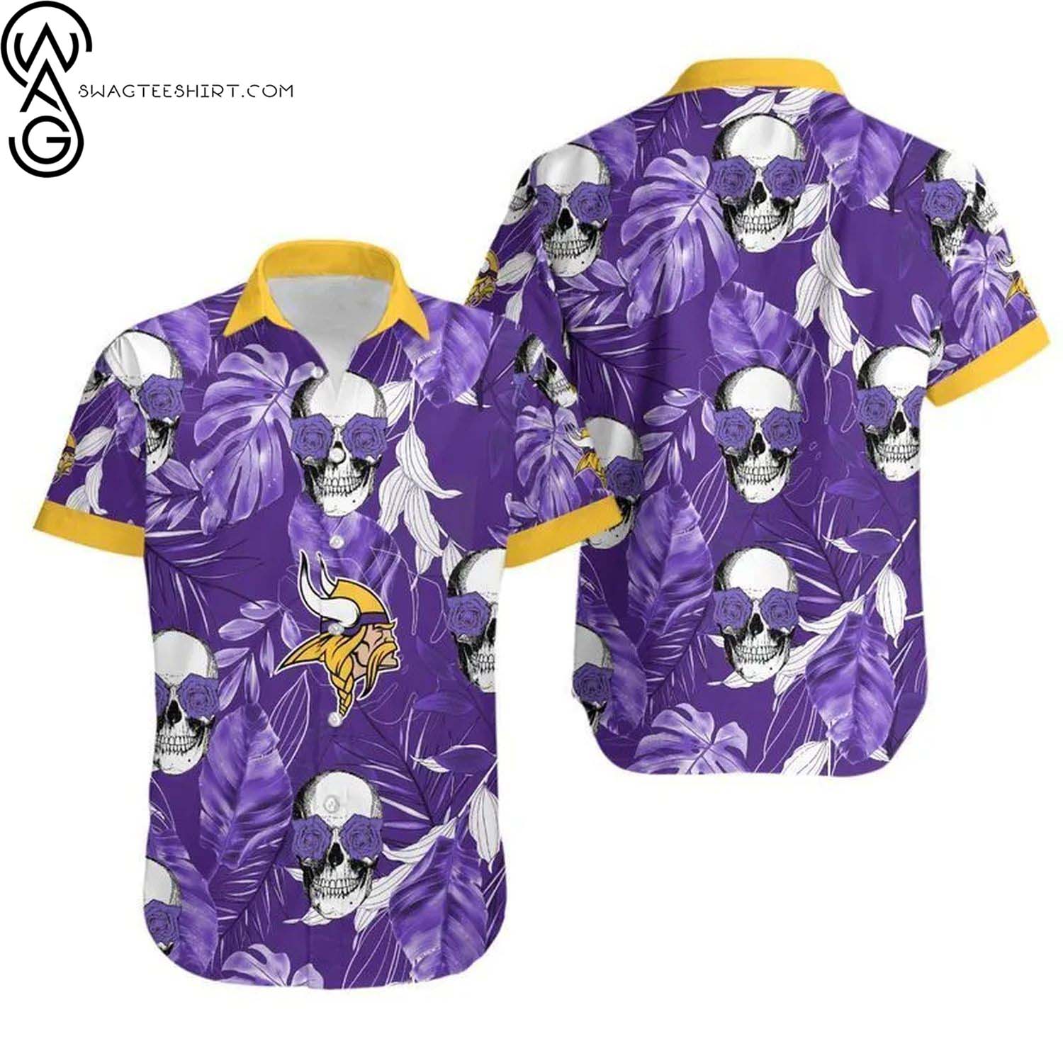 Minnesota Vikings Coconut Leaves And Skulls Summer Aloha Hawaiian Shirt