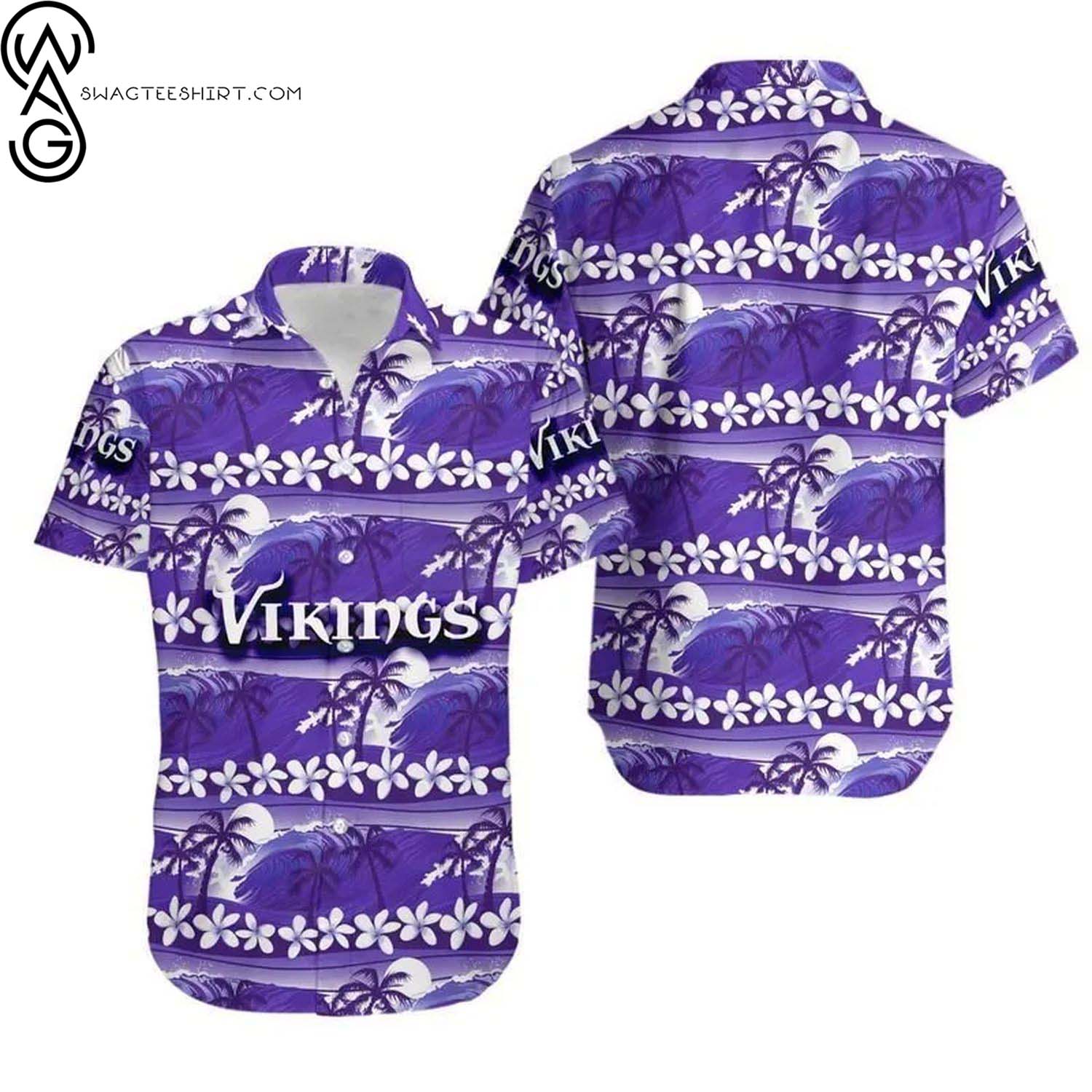 Minnesota Vikings Flower And Coconut Trees Summer Aloha Hawaiian Shirt