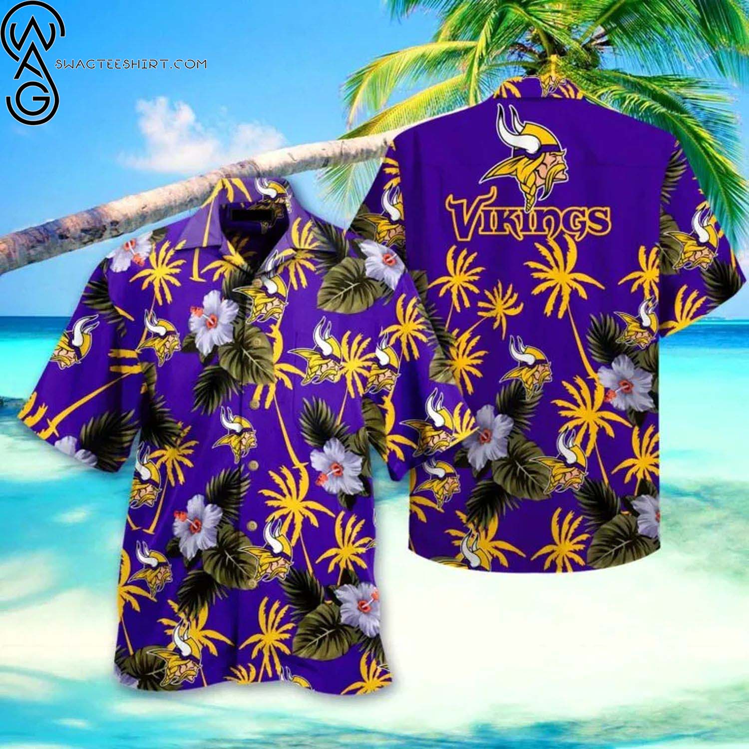 Minnesota Vikings Flower And Coconut Trees Summer Aloha Hawaiian Shirt