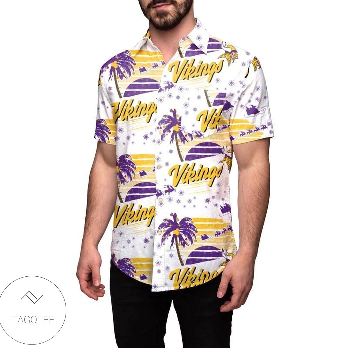 Minnesota Vikings Nfl Mens Hawaiian Button Up Shirt