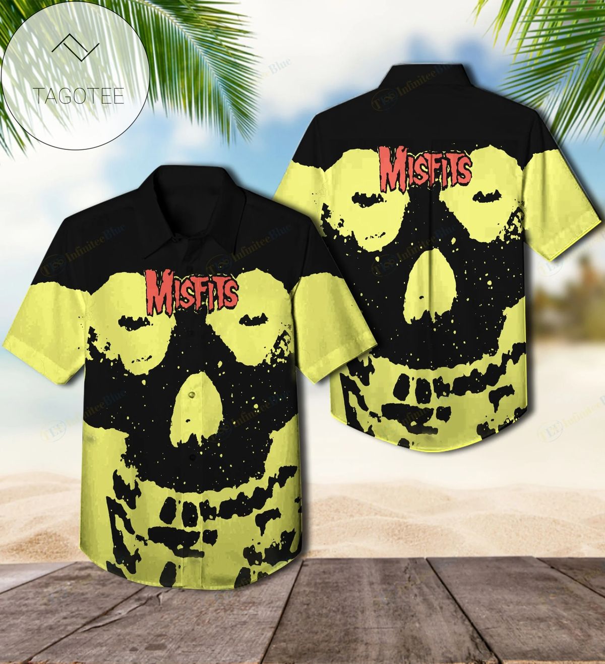 Misfits Hawaiian Graphic Print Short Sleeve Hawaiian Casual Shirt