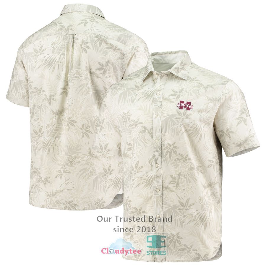 Mississippi State Bulldogs Tommy Bahama Forest Fronds Oatmeal Hawaiian Shirt