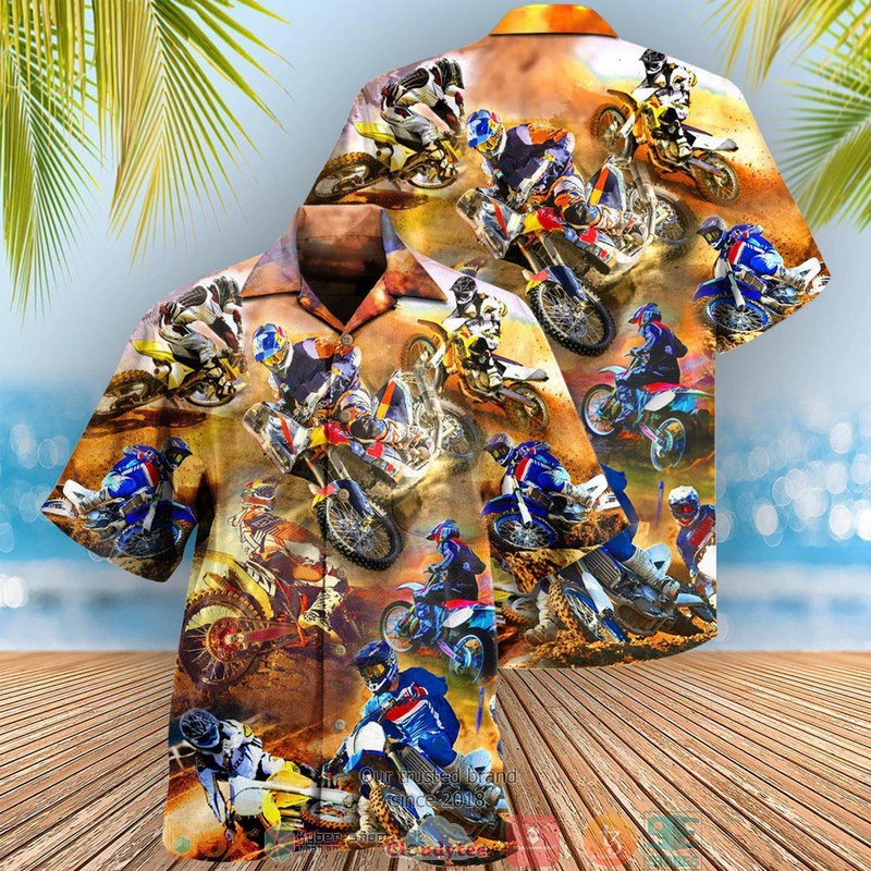 Motocross Dirt Bike Duck Pattern Hawaiian Shirt