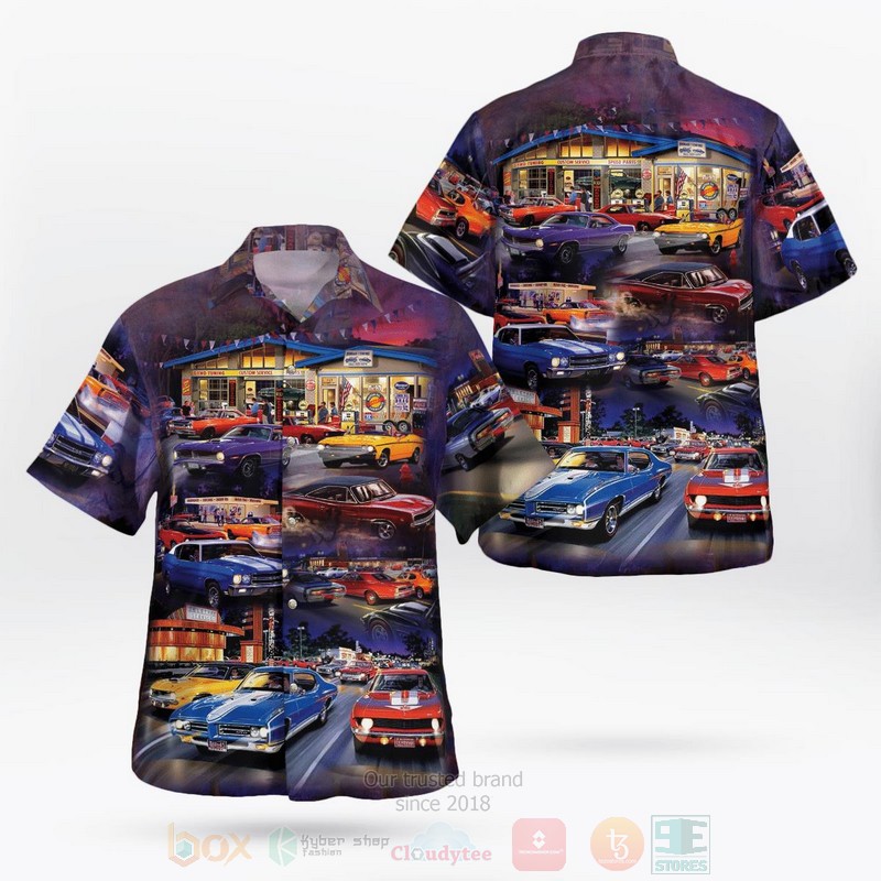 Muscle Car Car Engine Pattern Hawaiian Shirt