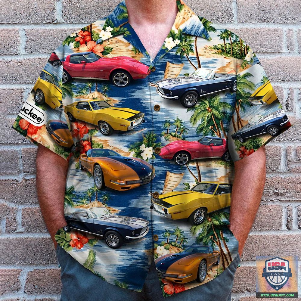 Muscle Car Floral Pattern Hawaiian Shirt