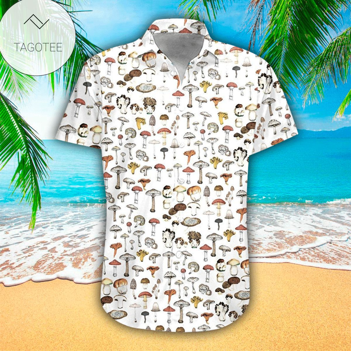 Mushroom Trippy Psychedelic Summer Vacation Hawaiian Graphic Print Short Sleeve Hawaiian Shirt