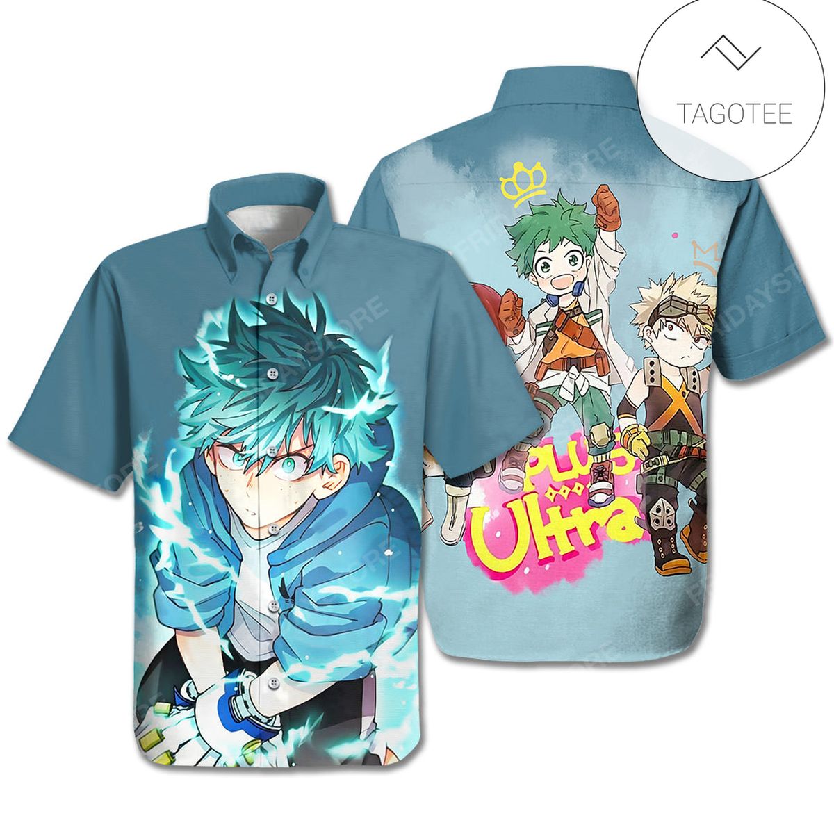 My Hero Academia All Main Characters Blue Hawaiian Graphic Print Short Sleeve Hawaiian Shirt