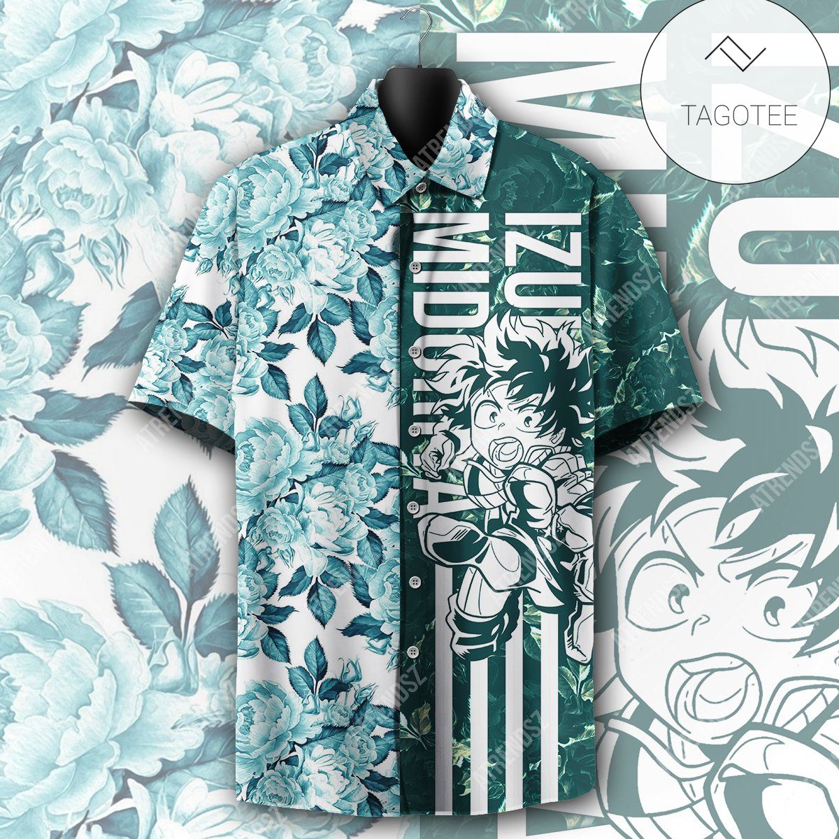 My Hero Academia Izuku Midoriya Chibi Plus Ultra Hawaiian Graphic Print Short Sleeve Hawaiian Shirt