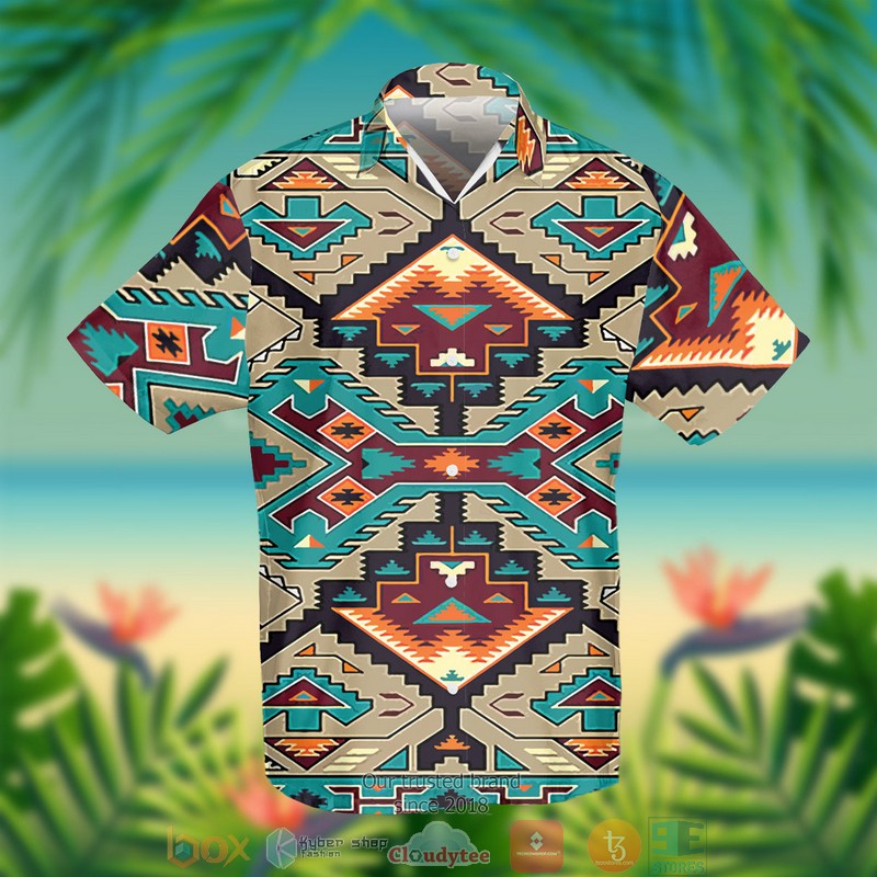 Native american bird pattern Blue Hawaiian Shirt