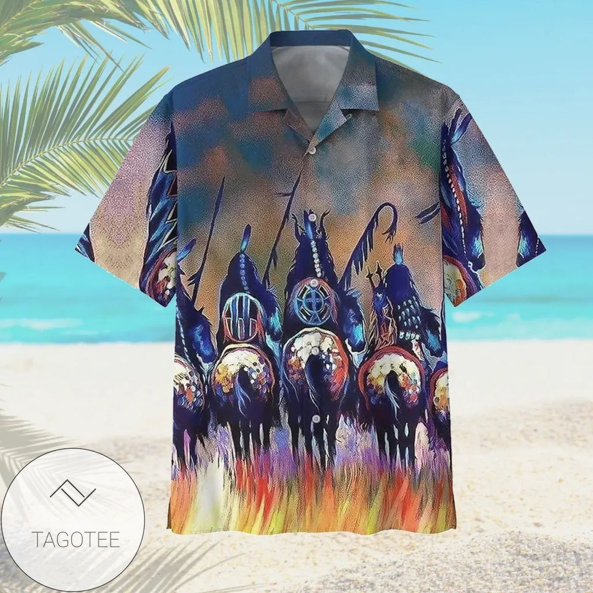 Native American Horse Hawaiian II Graphic Print Short Sleeve Hawaiian Casual Shirt