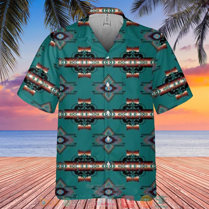 Native American Owl pattern Green Hawaiian Shirt