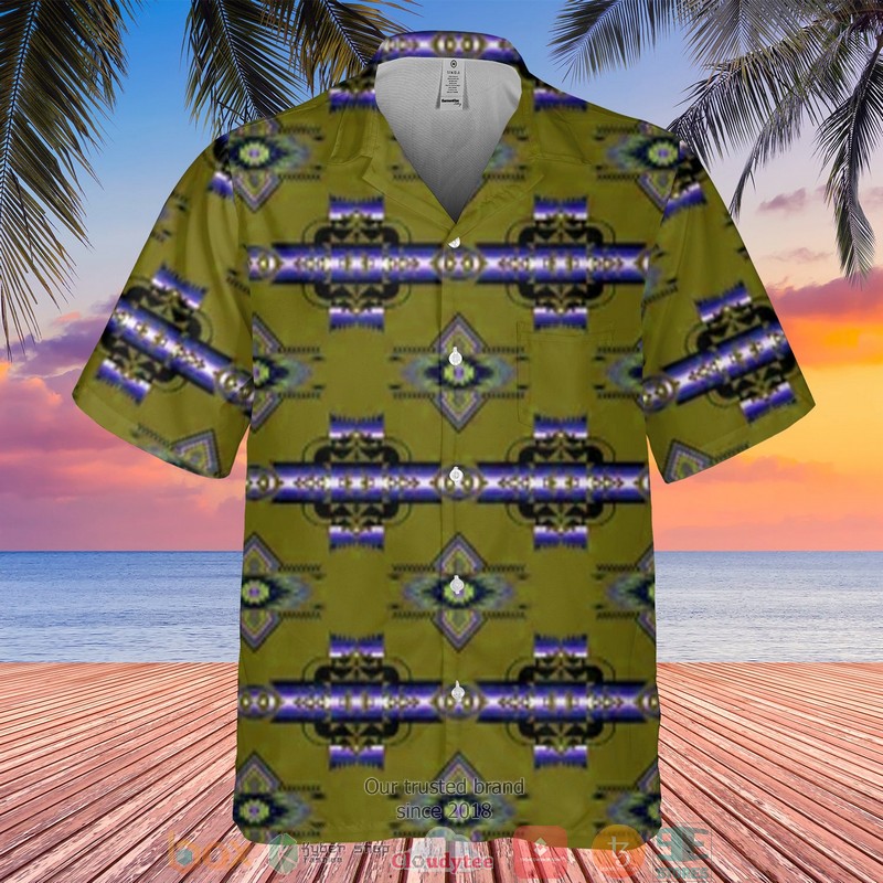 Native American Owl pattern Ocean Blue Hawaiian Shirt