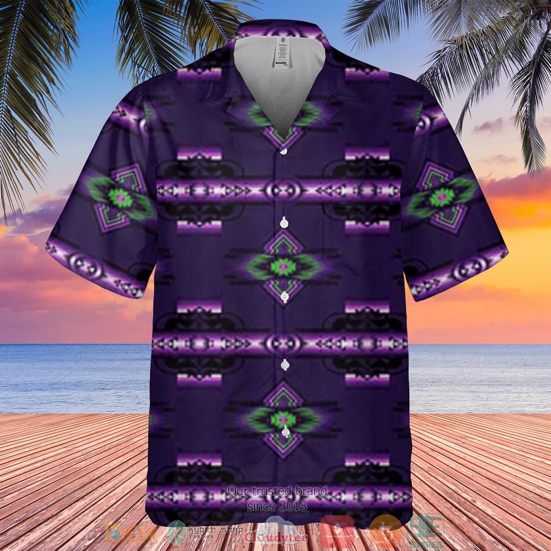 Native American Owl pattern Blue Hawaiian Shirt