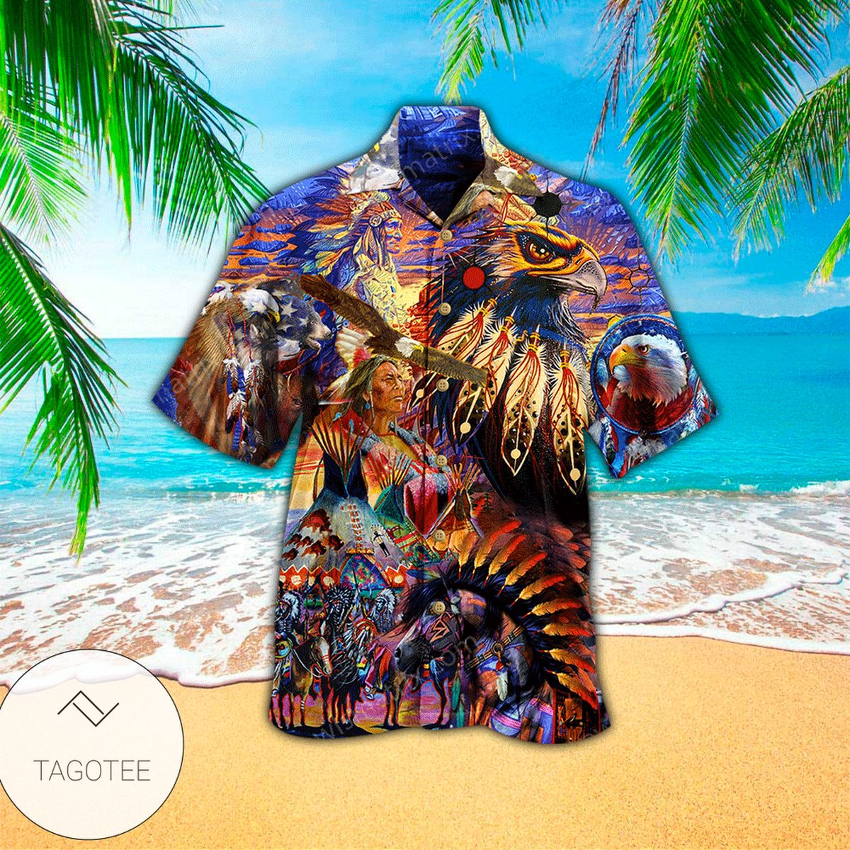 Native Animal American Hawaiian Graphic Print Short Sleeve Hawaiian Casual Shirt