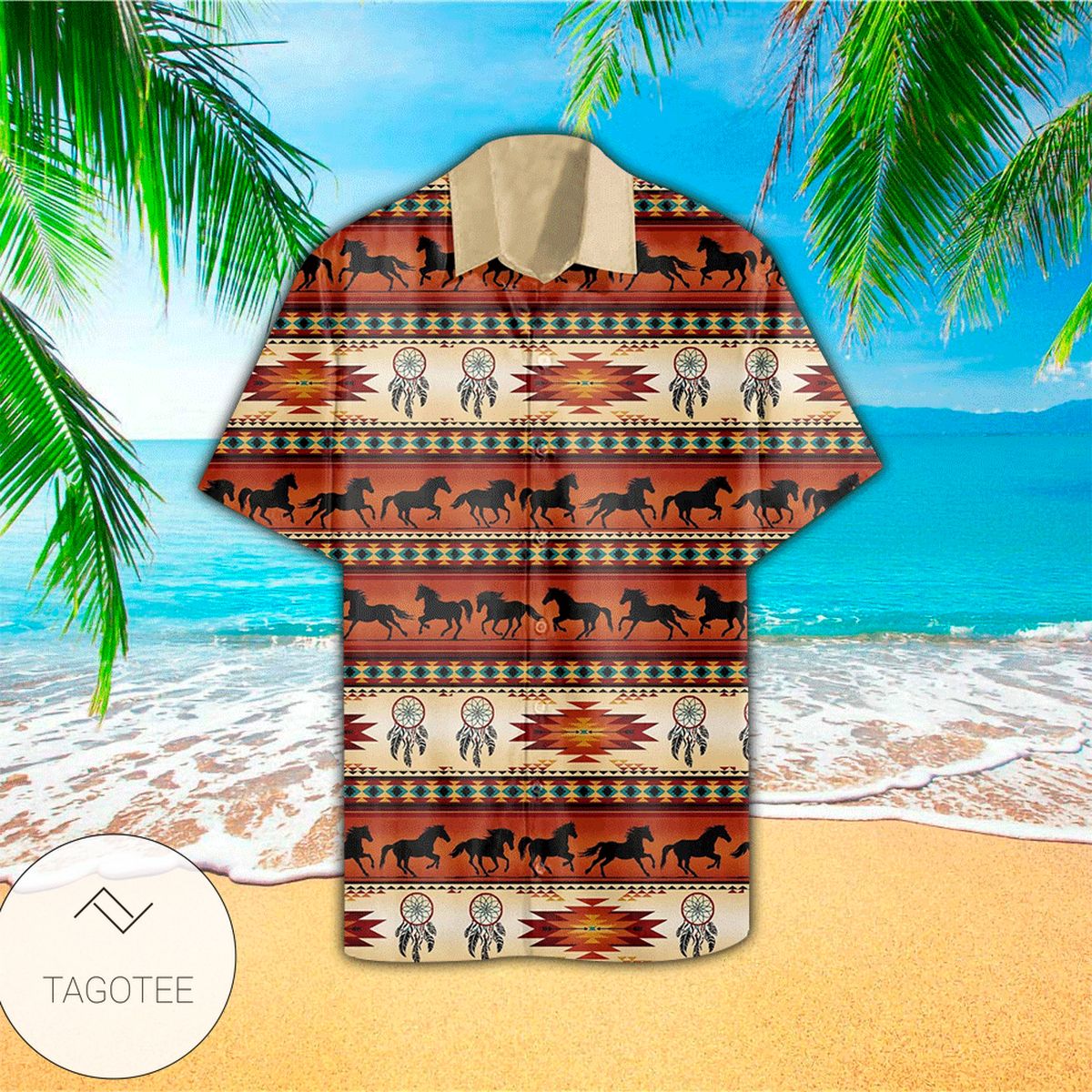 Native Horse In The Wind Brown Hawaiian Shirt