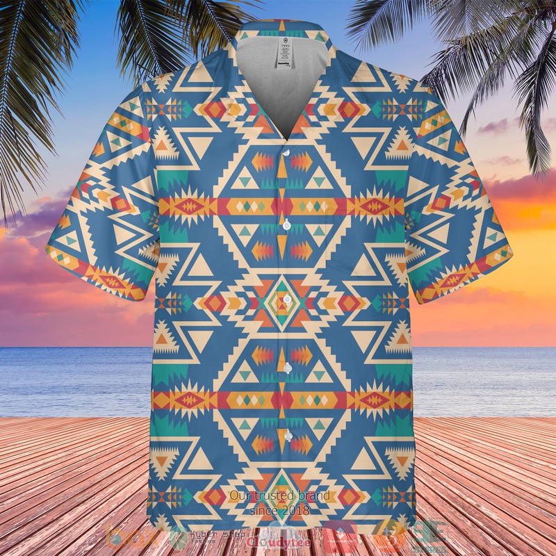 Native Pattern blue orange pink Hawaiian shirt