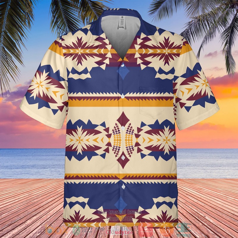 Native Pattern blue orange pink Hawaiian shirt