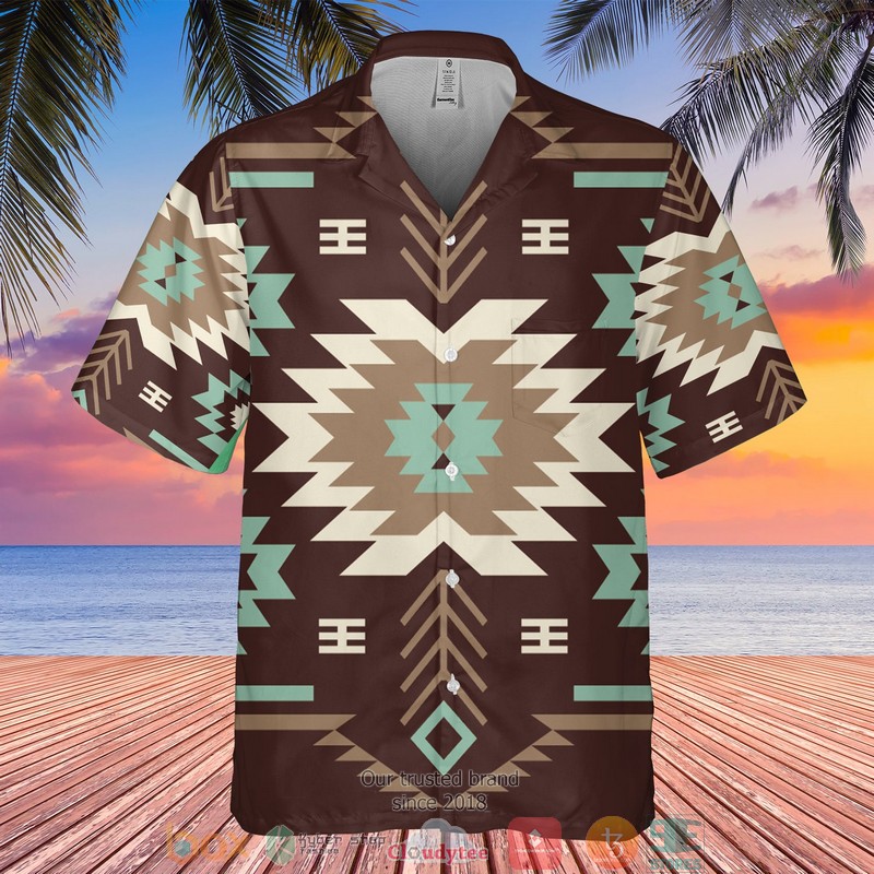 Native Pattern cream color dark yellow Hawaiian shirt