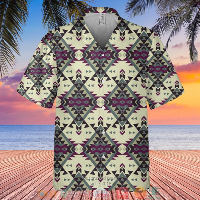 Native Pattern cyan white Hawaiian shirt