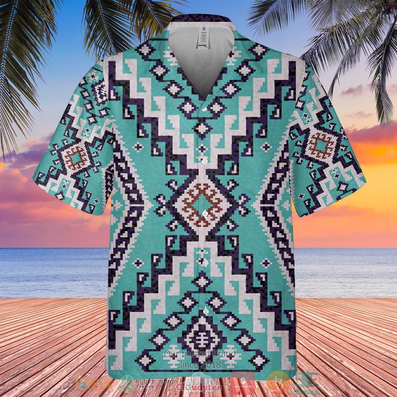 Native Pattern cyan Hawaiian shirt