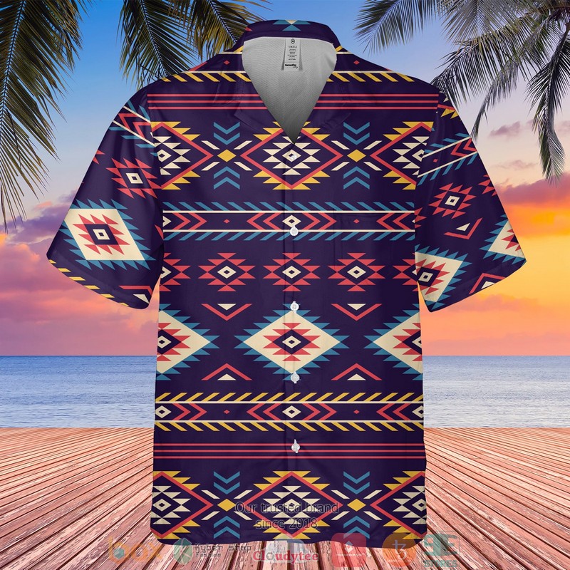 Native Pattern grey purple Hawaiian shirt