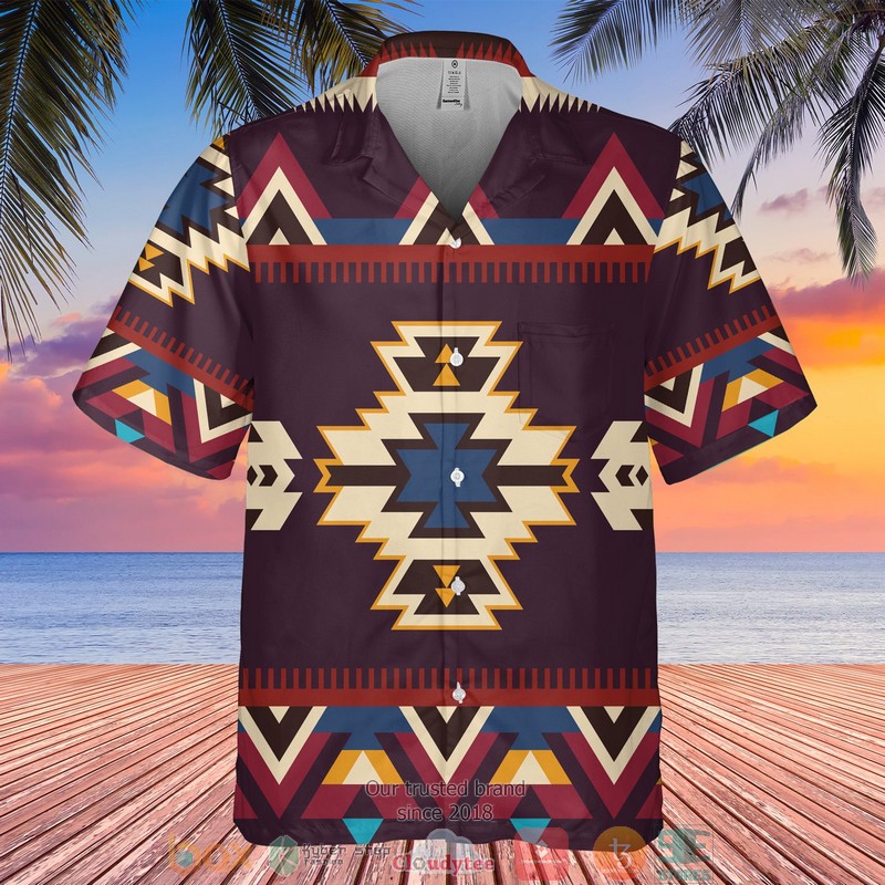 Native Pattern dark blue Hawaiian shirt