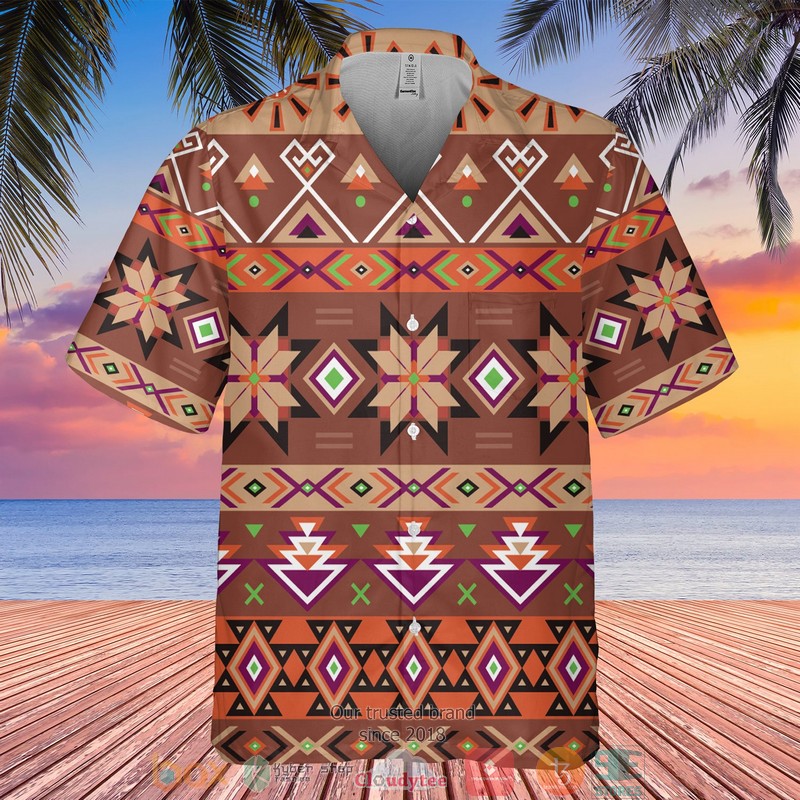 Native Pattern green yellow Hawaiian shirt