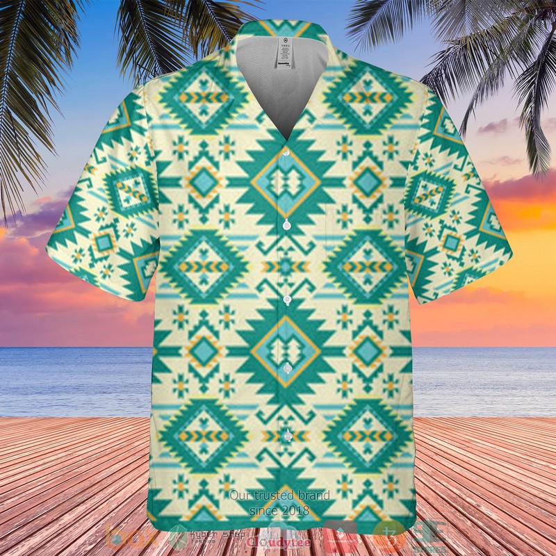 Native Pattern green yellow Hawaiian shirt