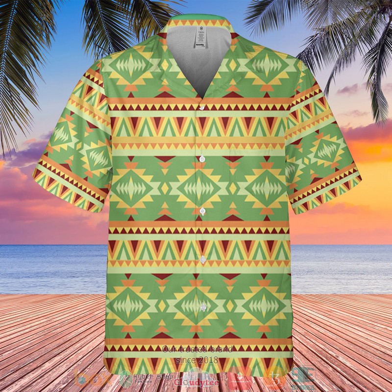 Native Pattern green Hawaiian shirt