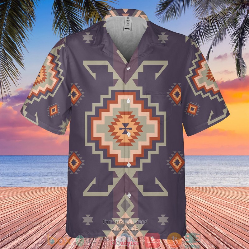 Native Pattern orange Hawaiian shirt