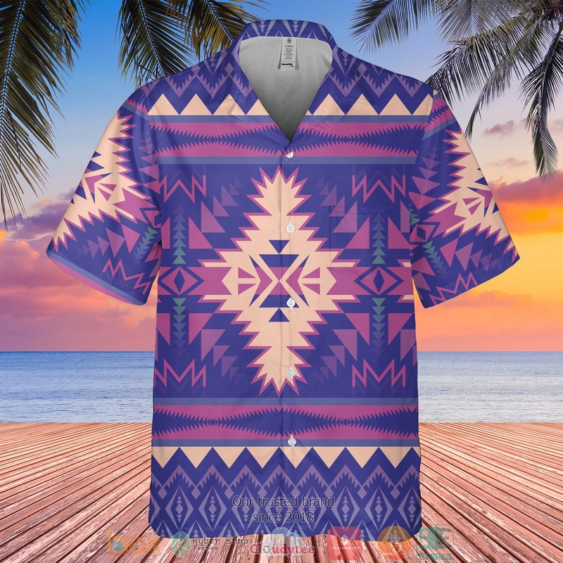 Native Pattern purple light blue Hawaiian shirt