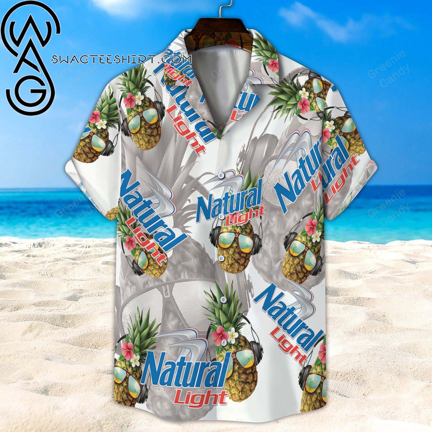 Natural Light Beer All Over Print Aloha Floral Summer Vacation Hawaiian Shirt